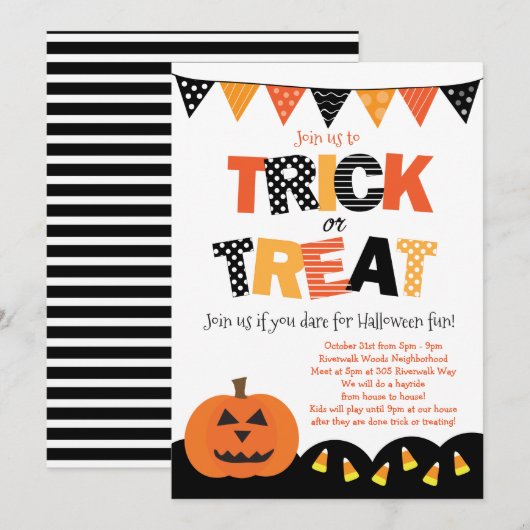 Halloween Trick or treat Invitation Kaart (Voorkant / Achterkant)