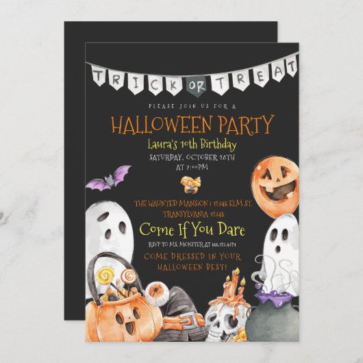Halloween Trick or treat Invitation Kaart (Voorkant / Achterkant)