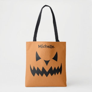 Halloween Trick or treat Jack O' Lantern Bats Name Tote Bag
