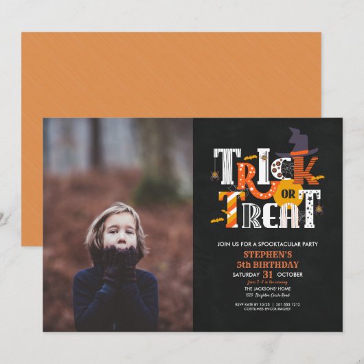 Halloween Trick or treat Kind Foto Birthday Party Kaart (Voorkant / Achterkant)