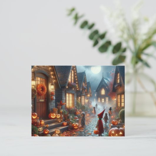 Halloween trick or treat kinderen feestdagenkaart (Staand voorkant)