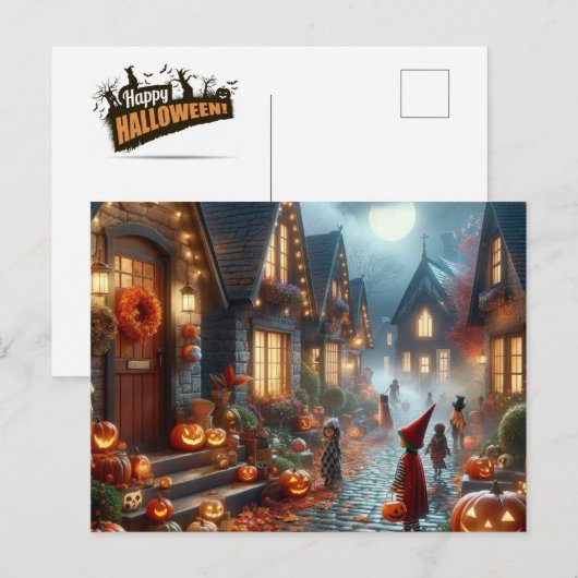 Halloween trick or treat kinderen feestdagenkaart (Voorkant / Achterkant)