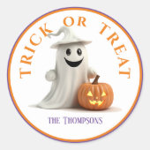 Halloween Trick or treat lachende geest Ronde Sticker (Voorkant)