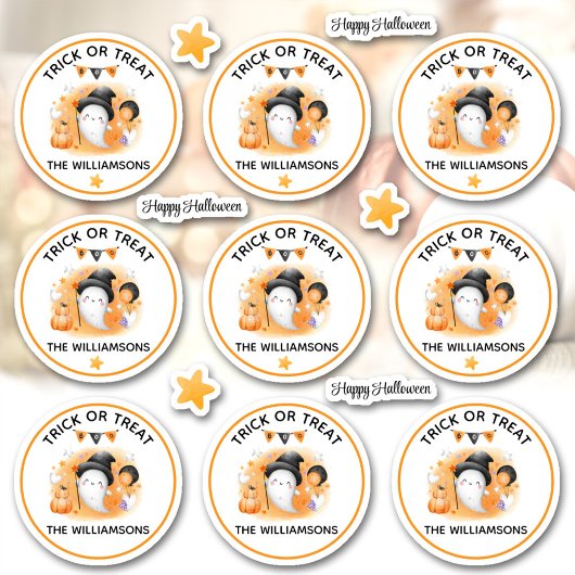 Halloween Trick or treat naam Boo Ghost Kiss Cut Sticker