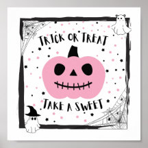 Halloween Trick or treat neem een zoete Roze pompo