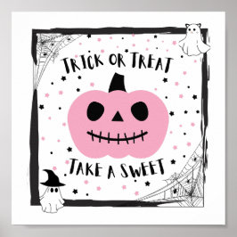 Halloween Trick or treat neem een zoete Roze pompo Poster
