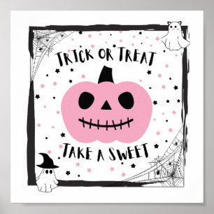 Halloween Trick or treat neem een zoete Roze pompo Poster