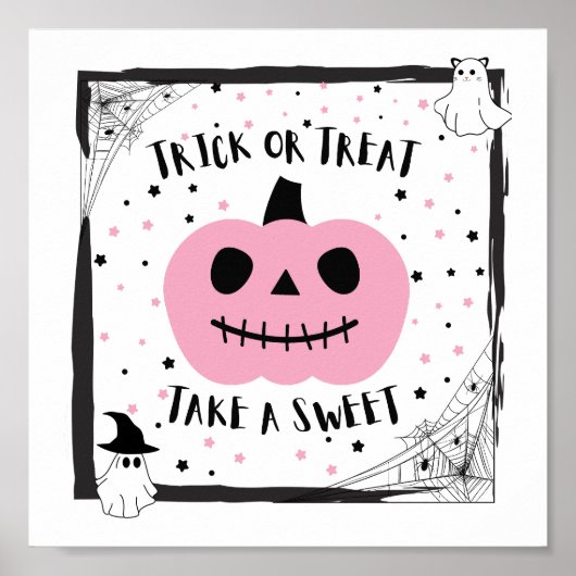 Halloween Trick or treat neem een zoete Roze pompo Poster (Voorkant)