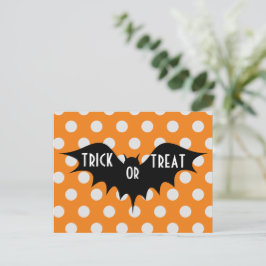 Halloween trick or treat oranje polka stippen briefkaart