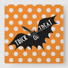 Halloween trick or treat oranje polka stippen vierkante klok
