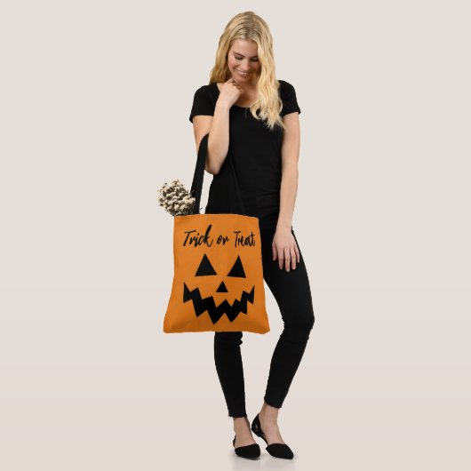Halloween Trick or treat Oranje pompoen Face Tote Bag (Op model)