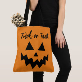 Halloween Trick or treat Oranje pompoen Face Tote Bag