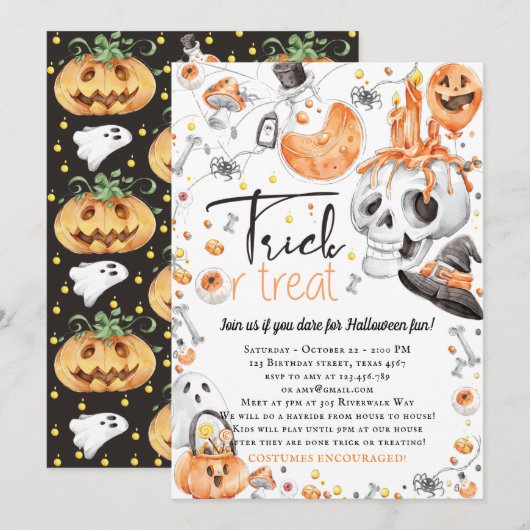 Halloween Trick or treat Party Kaart (Voorkant / Achterkant)