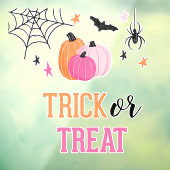 Halloween Trick or treat Pink Pumpkins Spider Web Raamsticker (Vel 3)