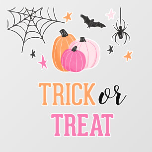 Halloween Trick or treat Pink Pumpkins Spider Web Raamsticker