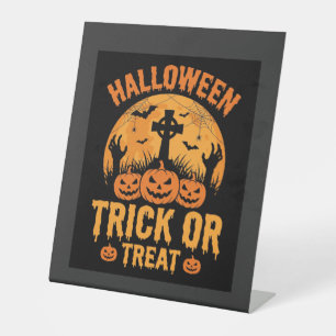 Halloween Trick or Treat Pompoen Begraafplaats Ont Reclamebord Met Voetstuk