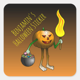 Halloween Trick-or-Treat Pompoen Vierkante Sticker