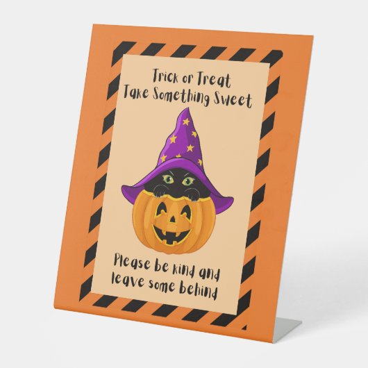 Halloween Trick or treat pompoen zwart kat snoep Reclamebord Met Voetstuk (Voorkant)