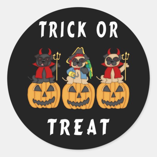 Halloween Trick or treat Pug Dogs Ronde Sticker (Voorkant)