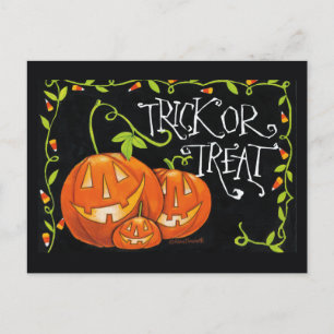 Halloween Trick or treat Pumpkin en Candy Corn Briefkaart