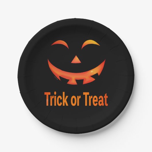 Halloween Trick or Treat Pumpkin Face Papieren Bordje (Voorkant)
