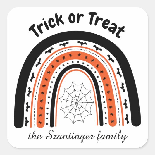 Halloween trick or treat regenboogvleermuizen gepe vierkante sticker (Voorkant)
