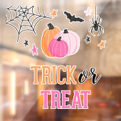 Halloween Trick or Treat Roze Pompoenen Spinnenweb Raamsticker (Vel 2)