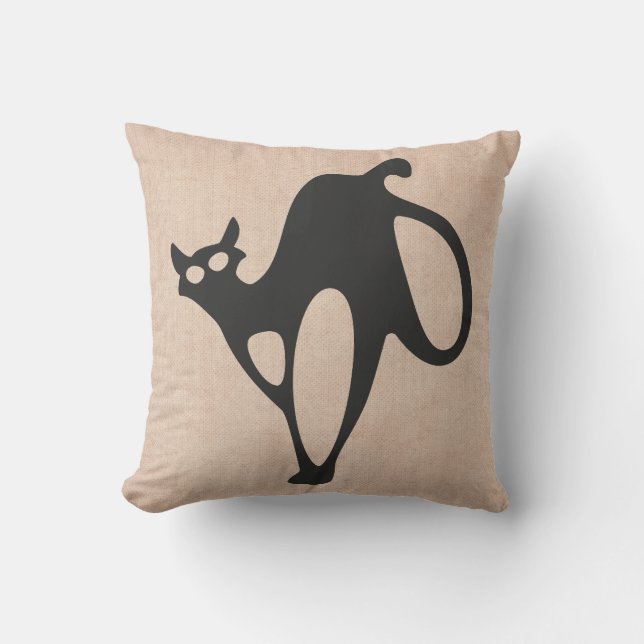 Halloween Trick or treat Scary Cat Burlap Kussen (Voorkant)