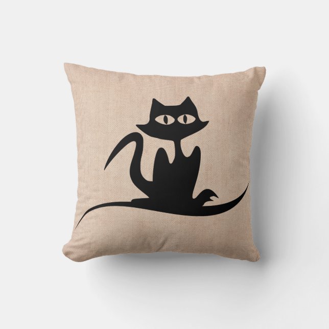 Halloween Trick or treat Scary Cat Burlap Kussen (Voorkant)