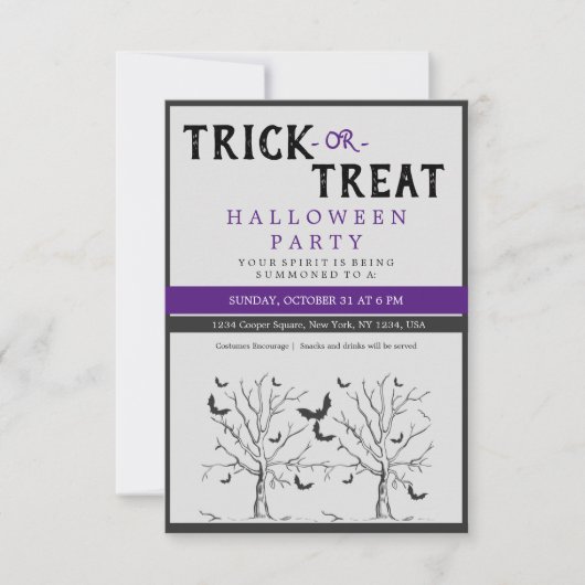 Halloween Trick or treat Scary Cat Party nodigt ui RSVP Kaartje (Voorkant)