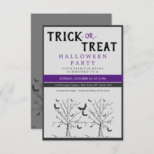 Halloween Trick or treat Scary Cat Party nodigt ui RSVP Kaartje (Voorkant / Achterkant)