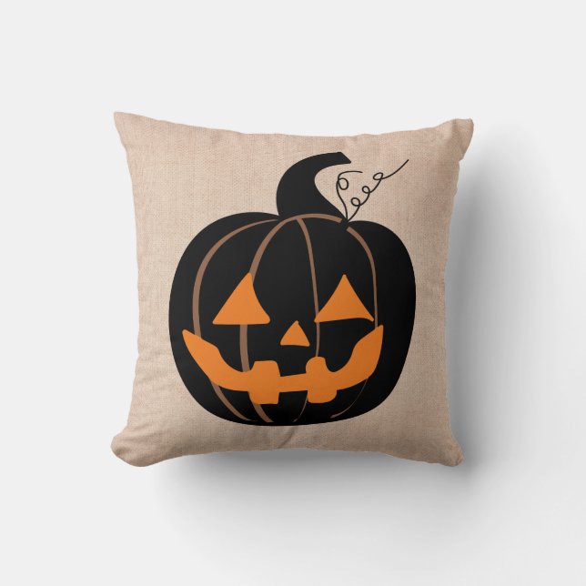Halloween Trick or treat Scary Pumpkin Burlap Kussen (Voorkant)