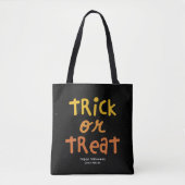 Halloween trick or treat schattig sinaasappel zwar tote bag (Voorkant)