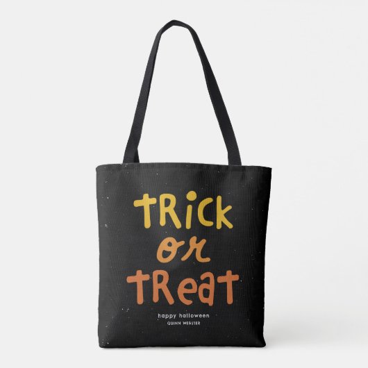 Halloween trick or treat schattig sinaasappel zwar tote bag (Achterkant)