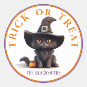 Halloween Trick or treat Schattige zwart kat heks  Ronde Sticker (Voorkant)