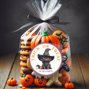 Halloween Trick or treat Schattige zwart kat heks Ronde Sticker