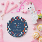 Halloween Trick or treat Schattigee schedels. Papieren Bordje (Feest)