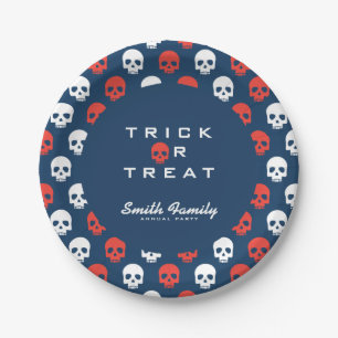 Halloween Trick or treat Schattigee schedels. Papieren Bordje