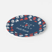 Halloween Trick or treat Schattigee schedels. Papieren Bordje (Gekanteld)