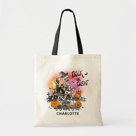 Halloween Trick or treat Skeleton Snoep Naam Tote Bag (Voorkant)