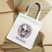 Halloween Trick or treat Skull Pink Roses Tote Bag