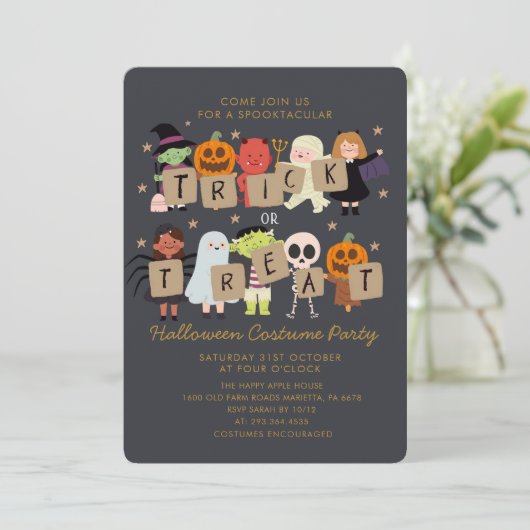 Halloween Trick or treat Spooktacular CostumeParty Kaart (Staand voorkant)