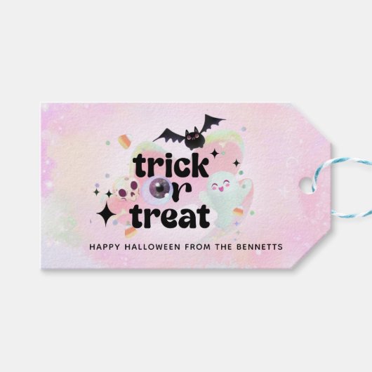 Halloween Trick or treat spooky eye Gift Labels Cadeaulabel (Voorkant (Horizontaal))