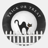 Halloween Trick or treat Spooky Scary Black Cat Ronde Sticker (Voorkant)