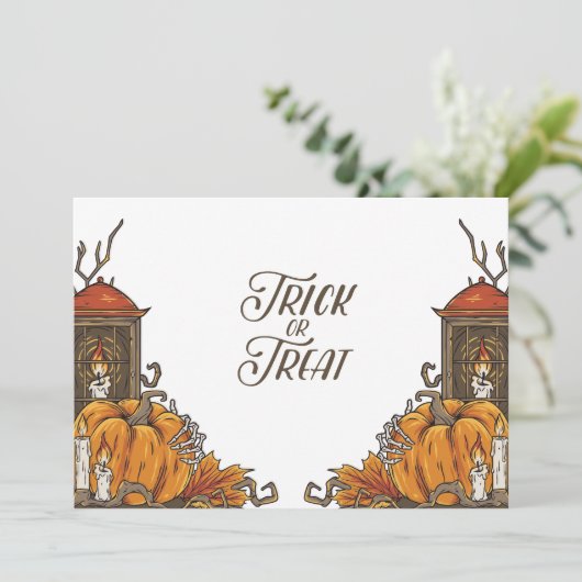 Halloween trick or treat spooky uitnodigingen (Staand voorkant)