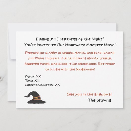 Halloween trick or treat spooky uitnodigingen (Achterkant)