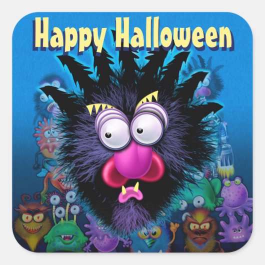 Halloween Trick-or-Treat stickers. MONSTERFEEST Vierkante Sticker (Voorkant)