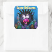 Halloween Trick-or-Treat stickers. MONSTERFEEST Vierkante Sticker (Tas)