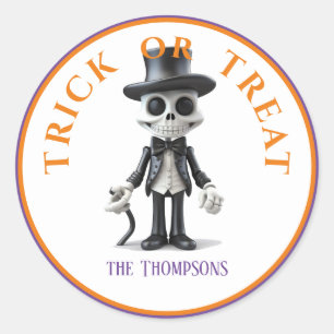 Halloween Trick or treat Stijlvol skelet in pak Ronde Sticker
