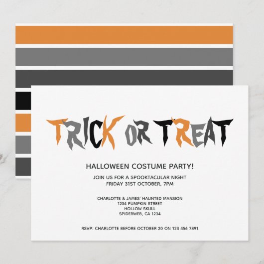 Halloween Trick or treat Striped Patroon Kaart (Voorkant / Achterkant)